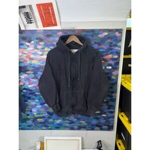 Vintage Wilderness Mens Faded Black Thermal Lined Zipup Hoodie sweatshirt Large